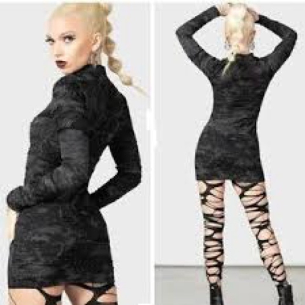 BNWT Killstar ‘Sinners Glimmer’ shredded long sleeve black dress - Picture 2 of 7
